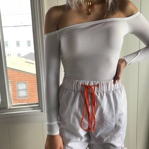 white off the shoulder bodysuit